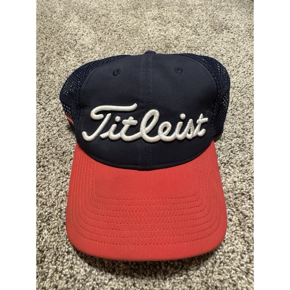 Titleist USA Flag Patch Golf Adjustable Hat Cap Red Blue White Mesh Back Strap - Picture 1 of 4